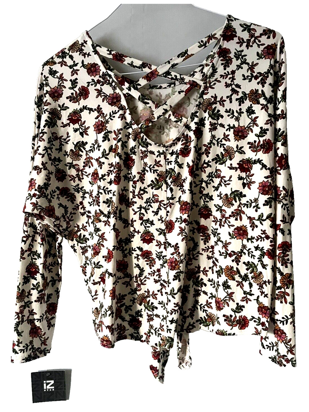 IZBYER Girls Floral Ribbed Tie Front Henley Tank Top Tunic Long Sleeved Size  S